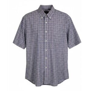 JOS A BANK Traveler Short Sleeve Button Down Shirt Blue Plaid Tailored Fit